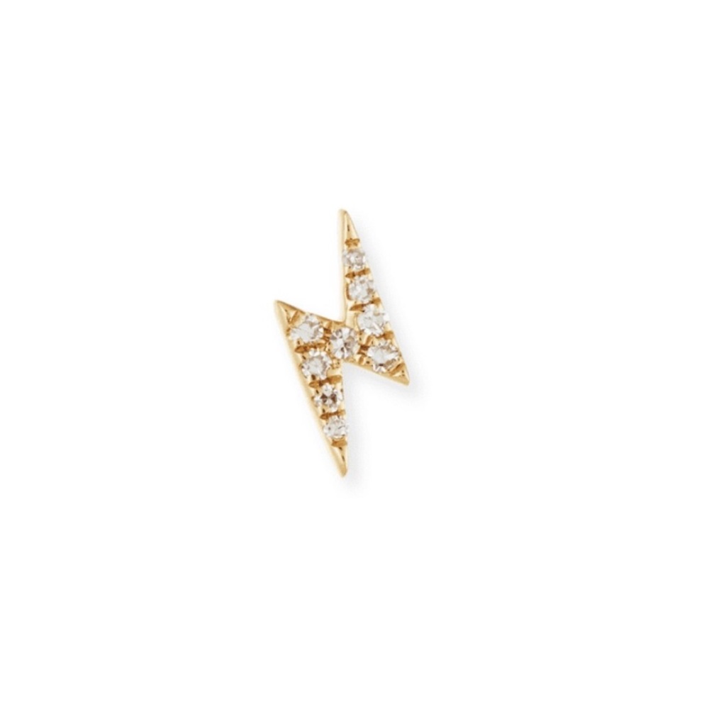 EF Collection 14k yellow gold diamond mini lightning bolt stud earring (single)